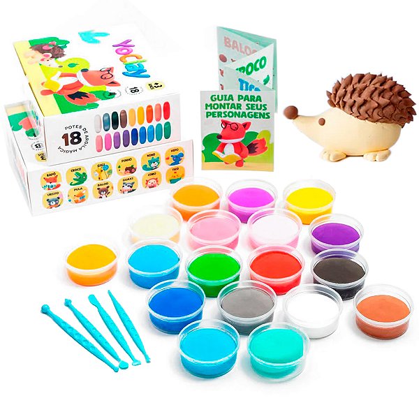 Argila Mágica Massinha Modelar Infantil Yoclay Box 18 Cores
