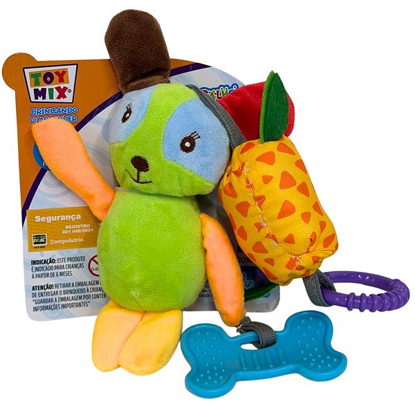 Chocalho Mordedor Bebês Pelúcia Argola Sensorial e Ossinho Texturizado