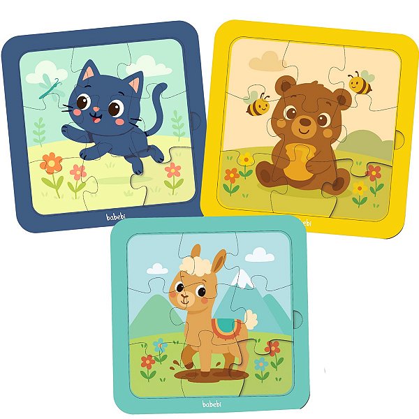 Kit 3 Quebra-Cabeças Infantis de Animais – Educativo, Colorido e Seguro para Crianças