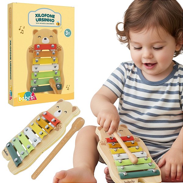 Xilofone Ursinho Infantil Brinquedo Musical Educativo Sons