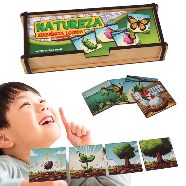 Jogo Educativo Sequência Lógica Natureza  16 Peças Infantil Pedagógico