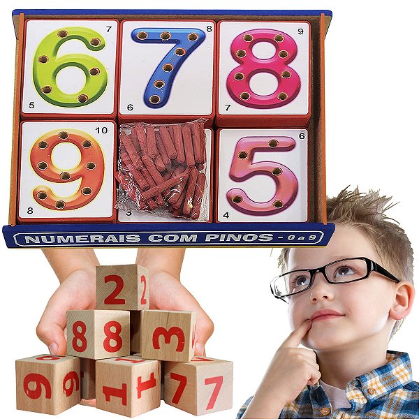 Numerais com pinos Brinquedo Educativo e Pedagógico