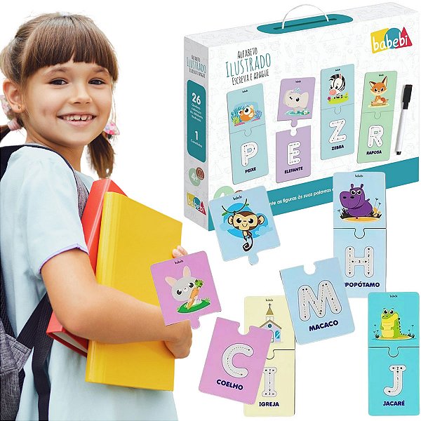 Alfabeto Ilustrado Escreva e Apague Brinquedo Educativo