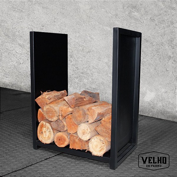 Porta Lenha laterais fechadas de Aço Carbono Fosco