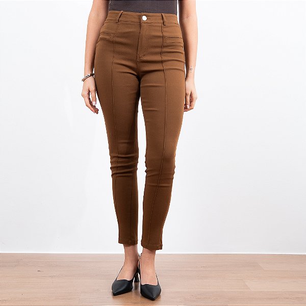 Calça Skinny Conforto Com Bolsos E Vinco Feminina