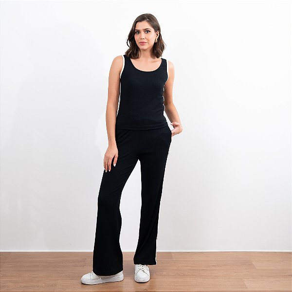 Calça Reta Com Vivo Contrastante Feminina