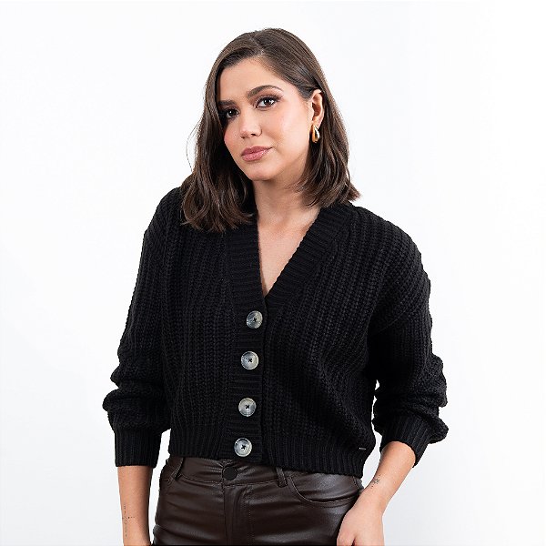 Casaco Tricot Curto Com Botões Feminino