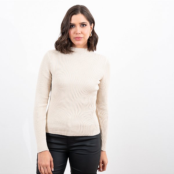 Blusa Tricot Canelada Com Gola Feminina