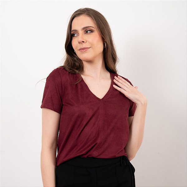Blusa Manga Curta Em Suede Feminina