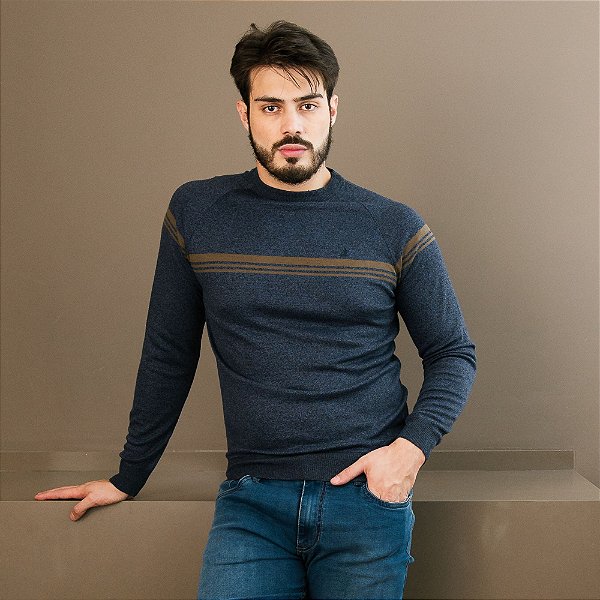 Blusa Tricot Com Listras Localizadas Masculina