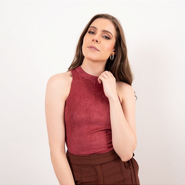 Blusa Em Suede Sem Mangas Com Zíper Feminina