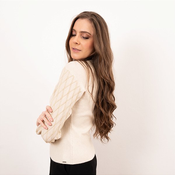 Blusa Tricot Com Manga Ampla Com Textura Em Lurex Feminina
