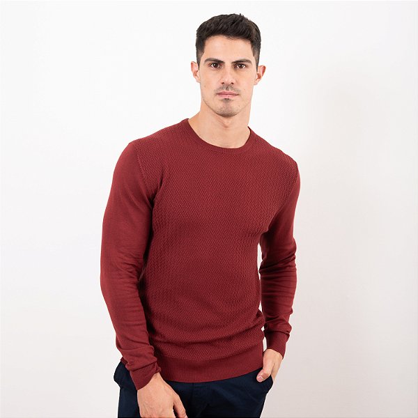 Blusa Tricot Texturizado Gola Careca Masculina
