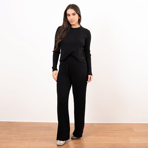 Blusa Tricot Decote Redondo Texturizada Feminina