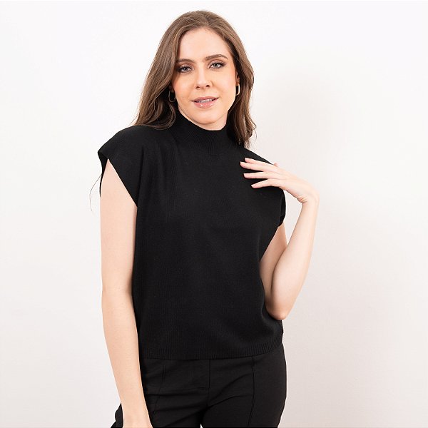Blusa Tricot Com Gola Sem Mangas Feminina