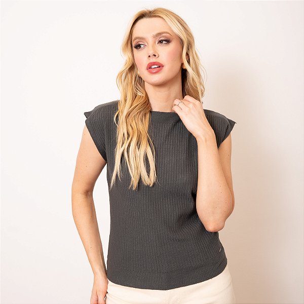Blusa Tricot Canelada Sem Manga Feminina