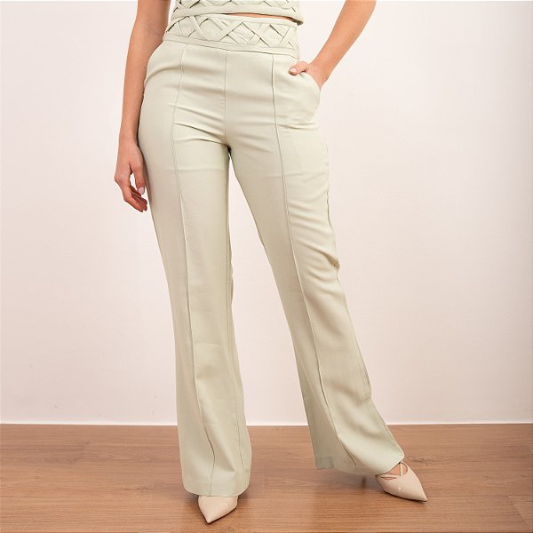 Calça Alfaiataria Reta Com Detalhe Trançado No Cós Feminina