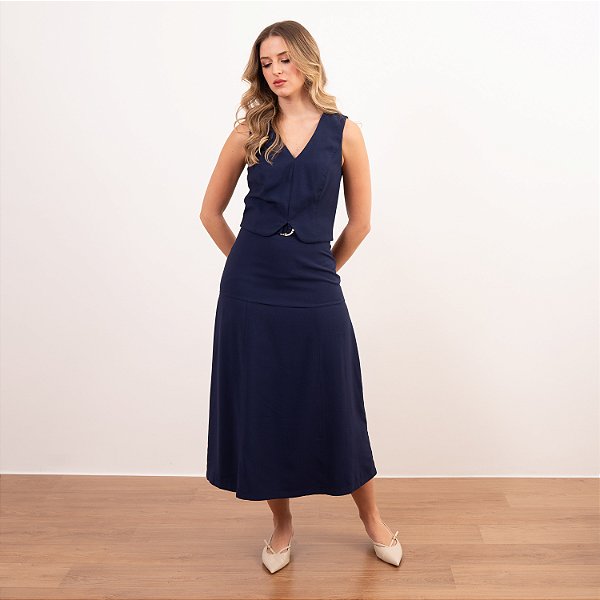Saia Midi Com Recortes E Faixa Com Fivela