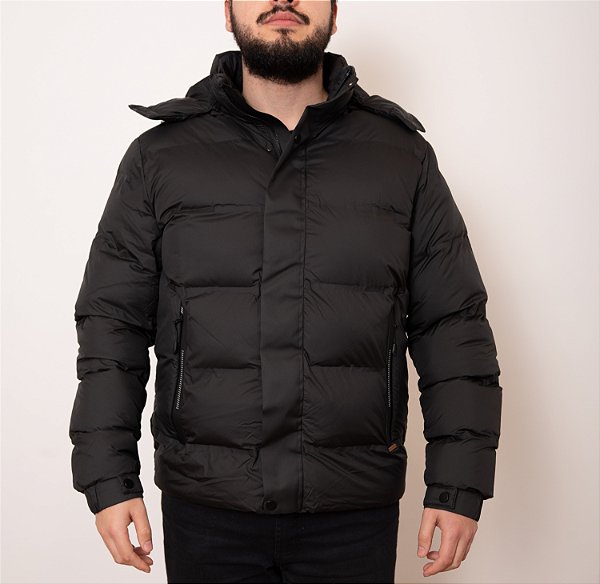 Jaqueta Puffer Com Zíper E Capuz Removível Masculina