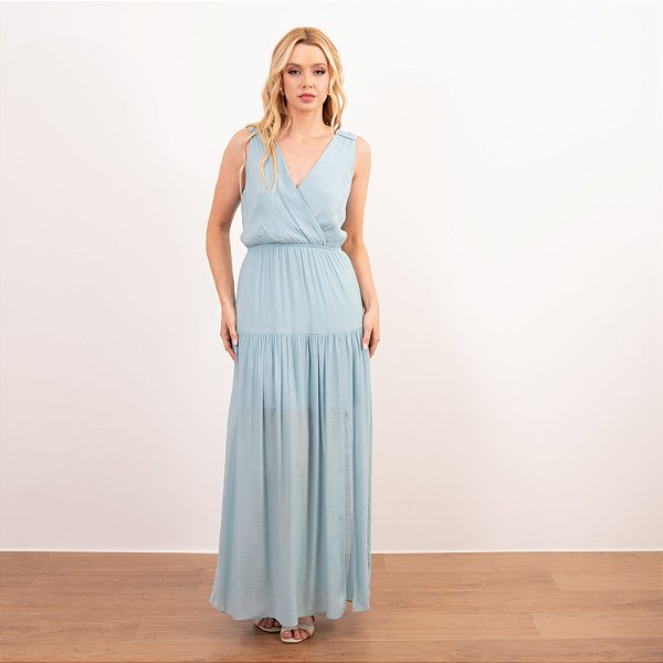 Vestido Longo Decote V Transpassado Com Amarração