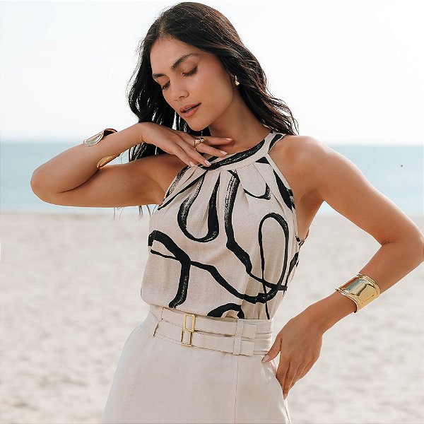 Regata Com Pregas Estampada Feminina