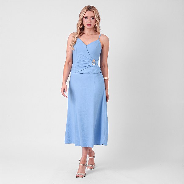 Saia Midi Evasê Com Recorte