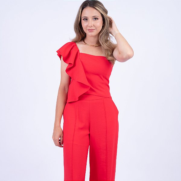 Blusa Assimétrica Com Babados E Lastex Feminina