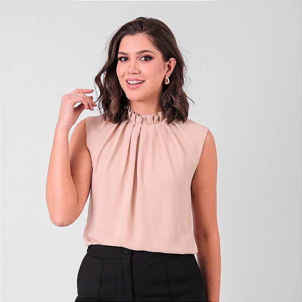 Blusa Sem Manga Com Pregas Na Gola Feminina