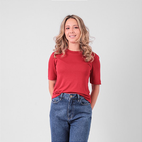Blusa Decote Redondo Manga Curta Feminina
