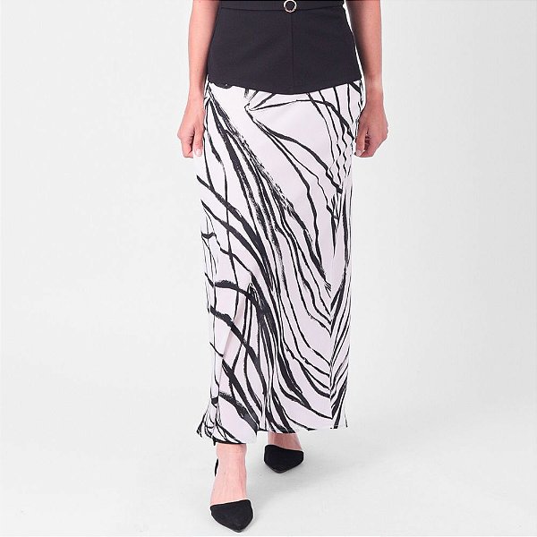 Saia Longa Evasê Em Crepe Estampado