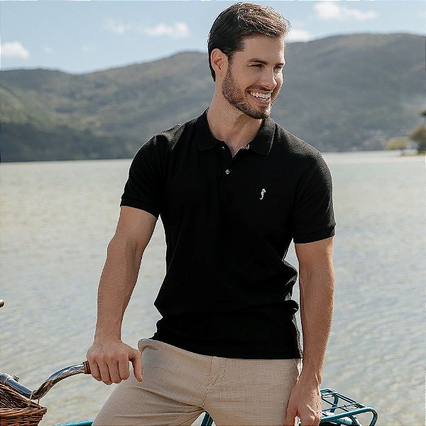 Polo Texturizada Com Detalhe Em Contraste Masculina