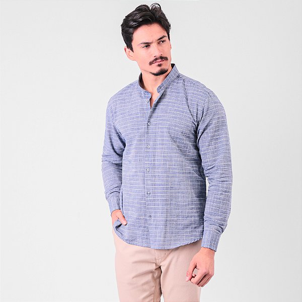 Camisa Manga Longa Algodão Listrado Masculina