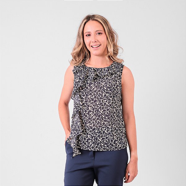 Blusa Sem Manga Com Babados Estampa Liberty Feminina