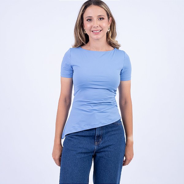 Blusa Manga Curta Assimétrica Feminina