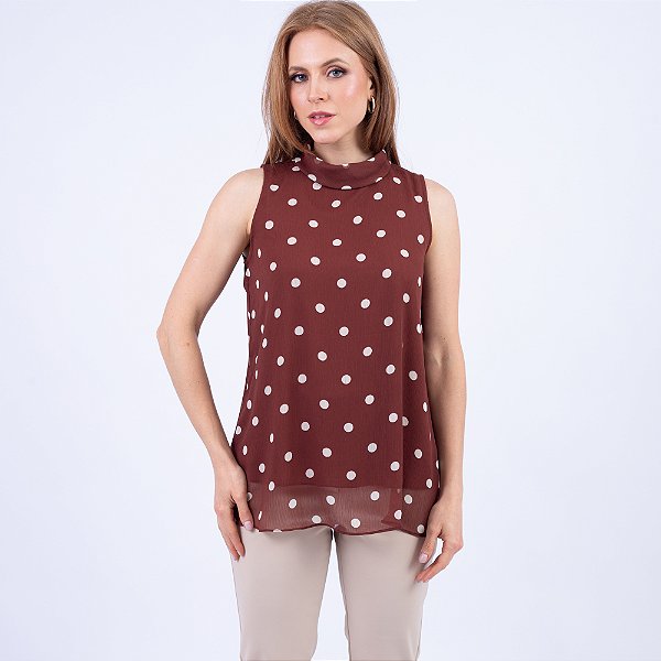 Blusa Poá Sem Manga Com Gola Feminina