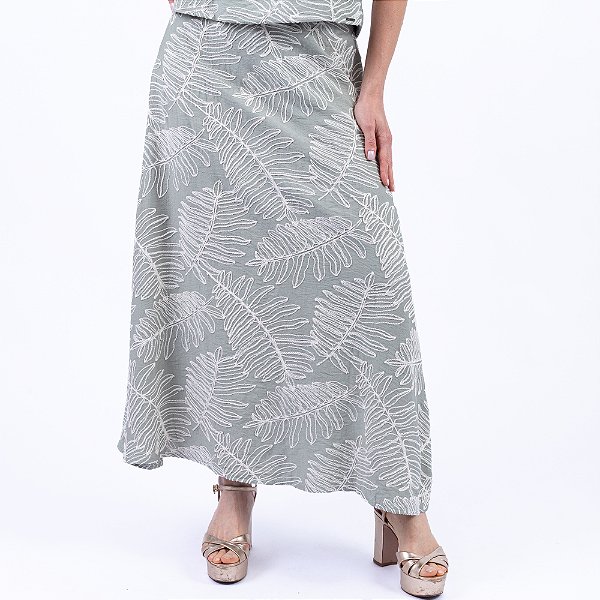 Saia Midi Evasê Bordada