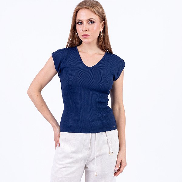 Blusa Tricot Manga Curta Sem Cava Feminina