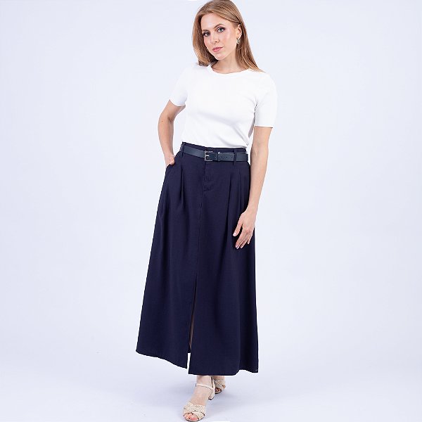 Saia Longa com Pregas, Fenda e Cinto