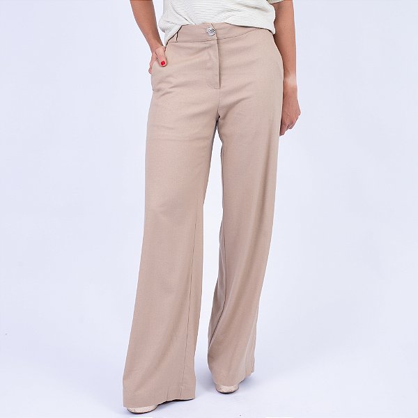 Calça Alfaiataria Reta em Linho com Bolsos Feminina