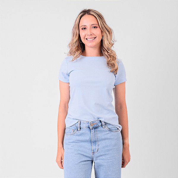 Blusa Rib Decote Redondo Manga Curta Feminina