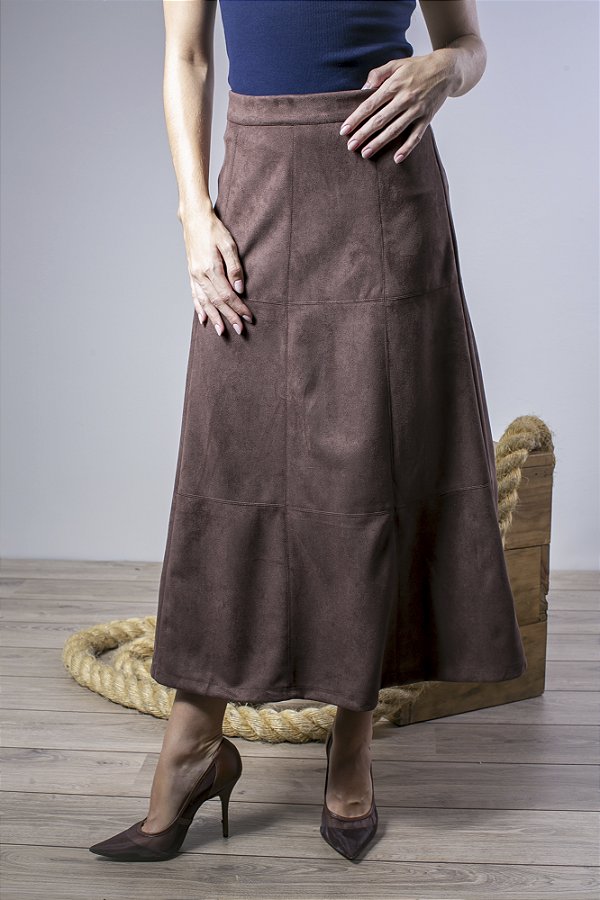 Saia Evasê Em Suede Com Recortes