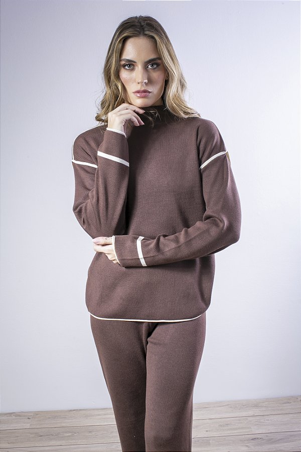 Blusa Tricot Feminina com Detalhe Contrastante