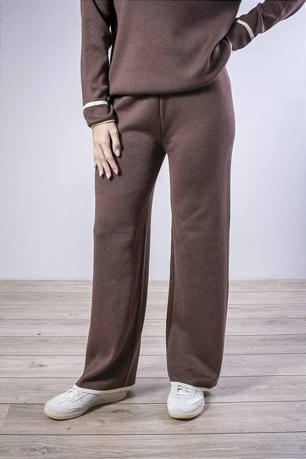 Calça Tricot Feminina Reta com Detalhe Contrastante