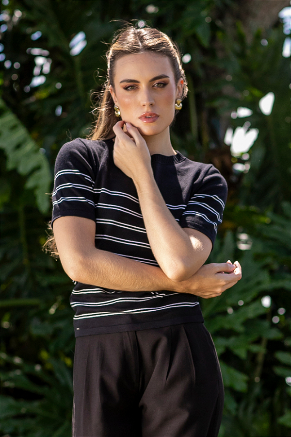 Blusa Tricot Feminina Listrada Manga Curta