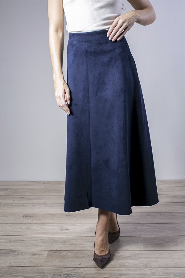 Saia Midi em Suede com Pence Lateral