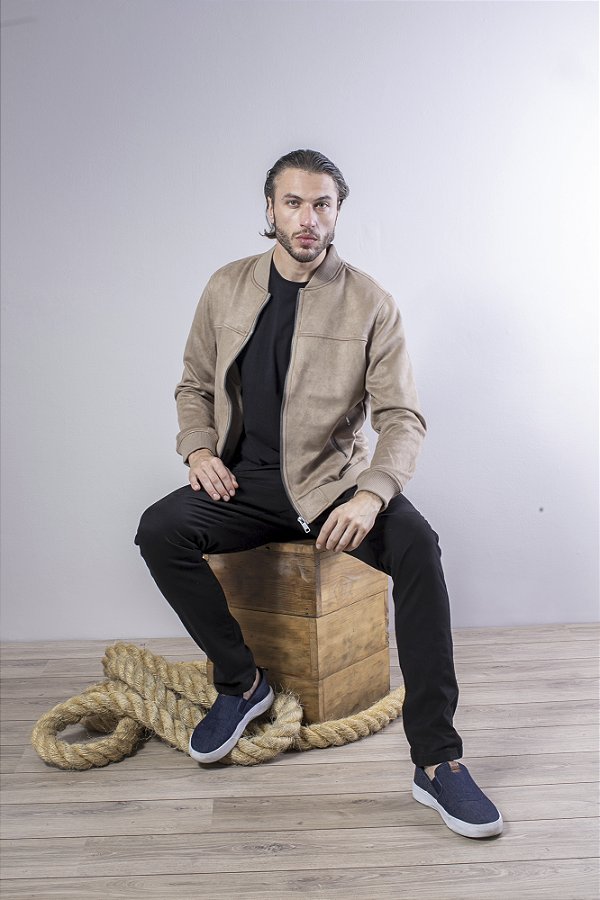 Jaqueta Masculina Bomber Suede com Zíper