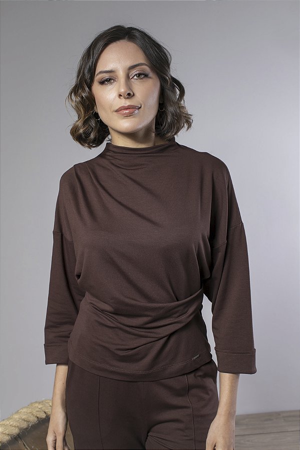 Blusa Feminina Manga 7/8 com Franzido Lateral