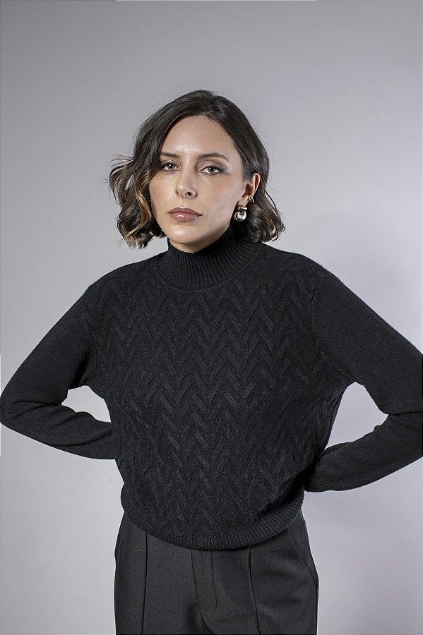 Blusa Tricot Modal Feminina Frente Texturizada com Gola