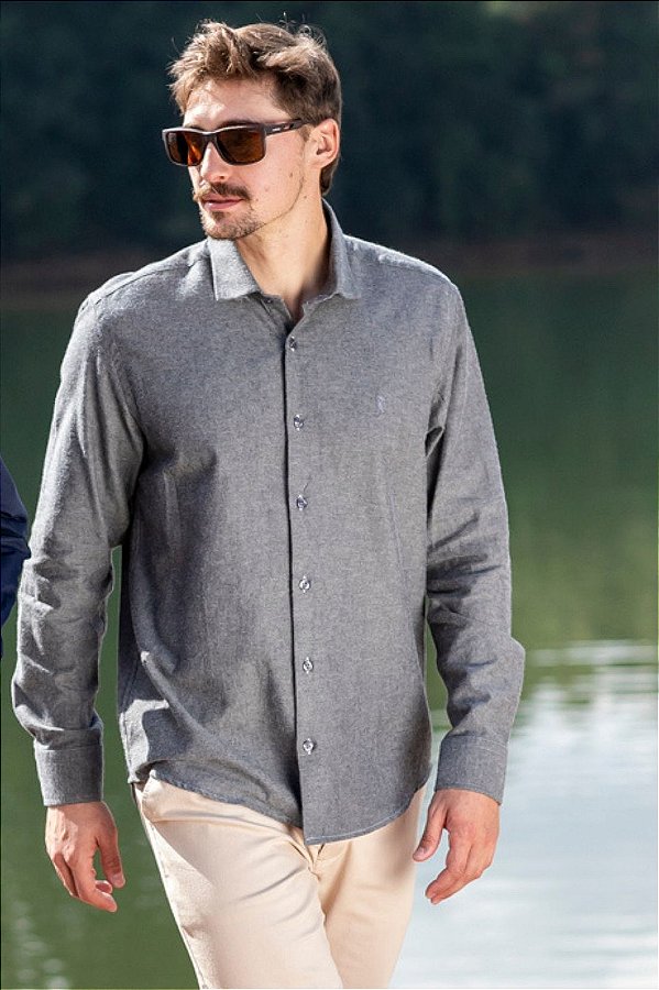 Camisa Masculina Casual em Flanela Texturizada