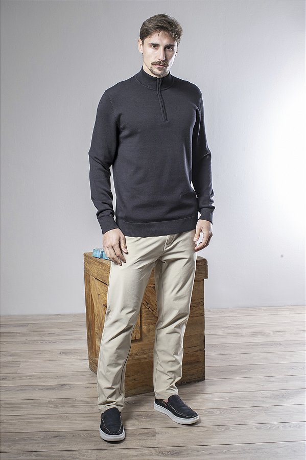 Calça Reta Masculina Cós com Elástico e Bolso Faca